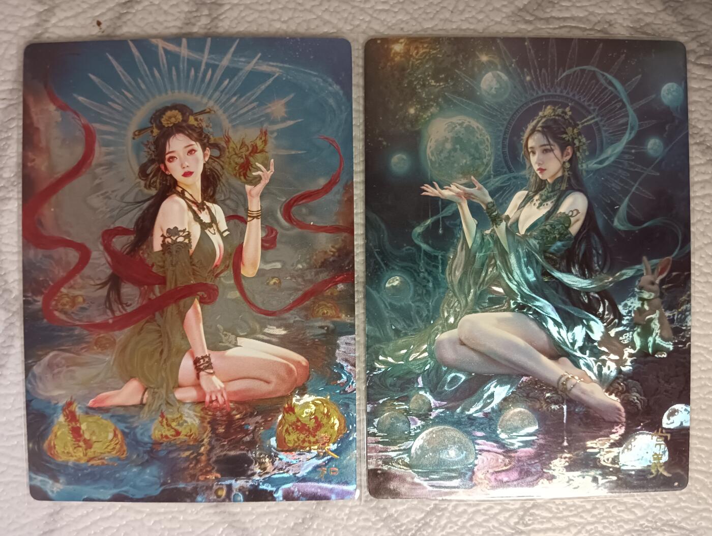 花开卡拍第38期（9月14号周日截拍，品控勿拍!!!拍品不寄存，运费5元，自制卡难免瑕疵，可能存在轻微撞角爆边等出厂瑕疵，品控介意勿拍！） 奇点，常曦羲和，光刻一对