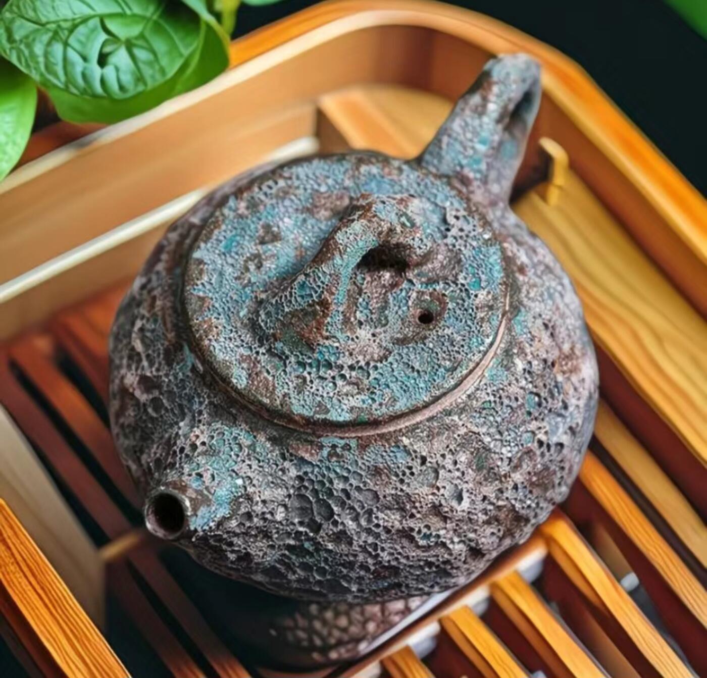 精品粗陶壶专场 柴烧手工虫洞纹理石瓢茶壶