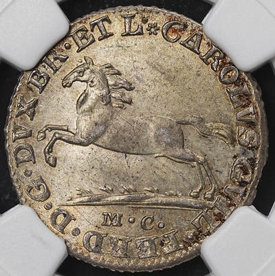 修遠堂世界钱币第八十四期 - N‌GC MS64 1805年布伦瑞克‌-沃尔芬布特尔‌1/12泰勒 飞马银币 唯一亚军分 更高仅一枚65分