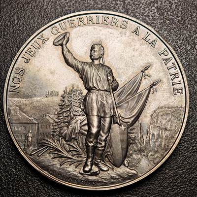 【德藏】世界币章拍卖第146期（拍品征集中~欢迎藏友联系） - 1892年 瑞士洛克勒射击节纪念银章 细节丰富 人物传神 直径约：45mm；重约：39.1g