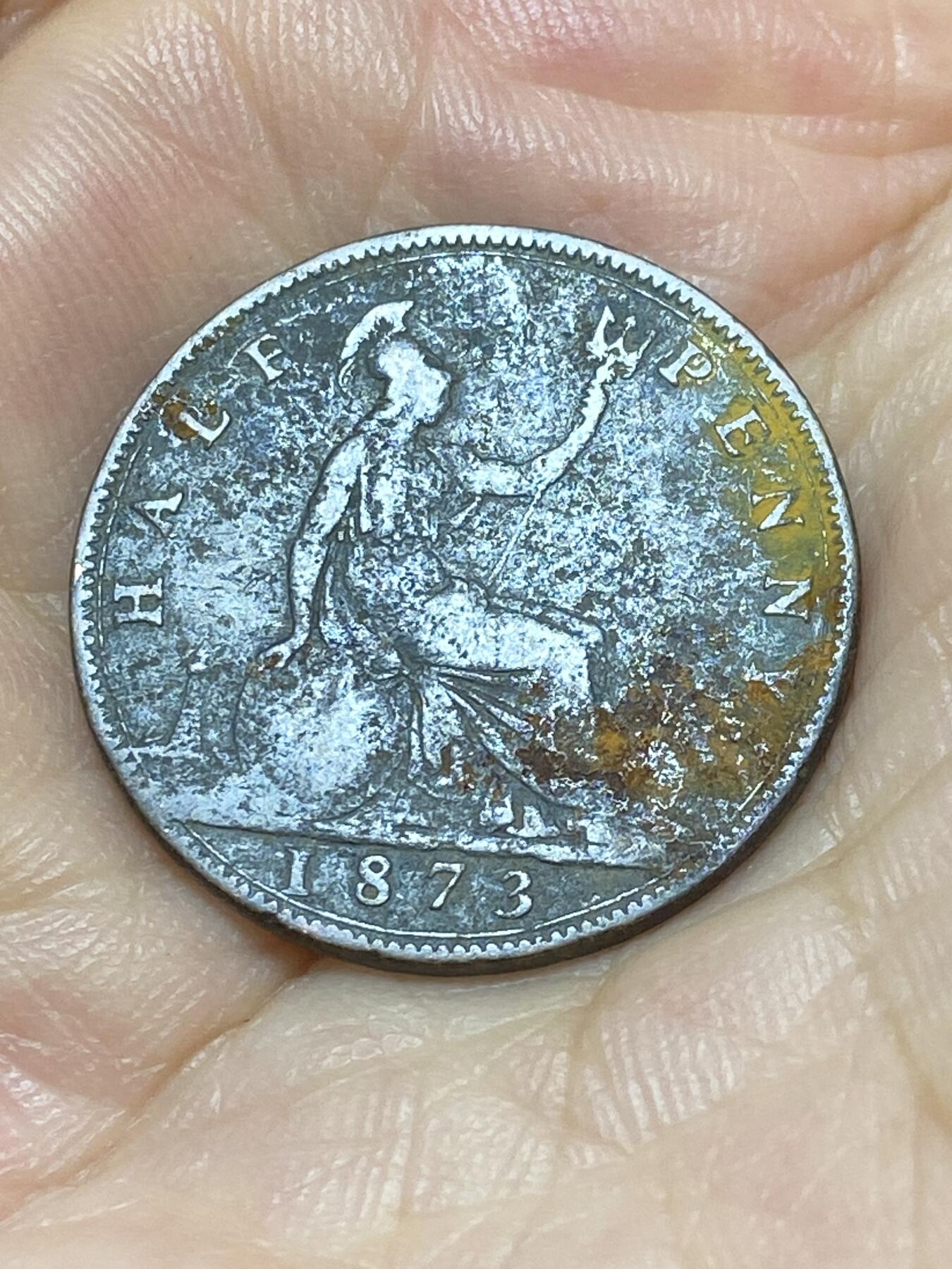 2025年第九十场(总第一百一十六场）外国好品散币(免佣金) 英国🇬🇧1873年半便士(维多利亚女王中年桂冠，第二版)