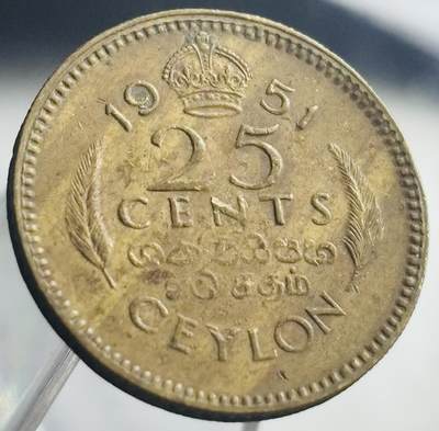 文馨钱币收藏第 271 场， 长期接收代拍品 - 少见 1951 年英属锡兰乔治六世 25 分铜币，独年份，减字版