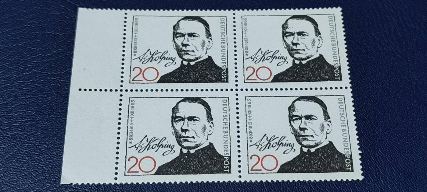 德国邮票专场，都是人物题材 德国邮票四方连，1965年发行，宗教雇工联盟创始人   科尔平逝世100周年，品相如图