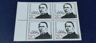 德国邮票专场，都是人物题材 - 德国邮票四方连，1965年发行，宗教雇工联盟创始人   科尔平逝世100周年，品相如图