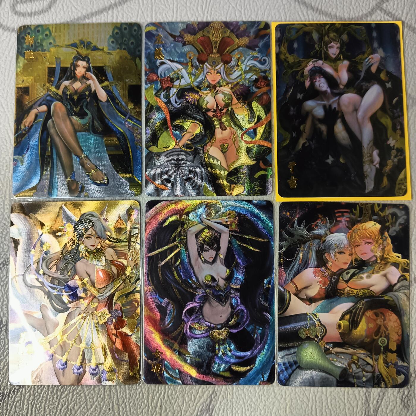 花开卡拍第38期（9月14号周日截拍，品控勿拍!!!拍品不寄存，运费5元，自制卡难免瑕疵，可能存在轻微撞角爆边等出厂瑕疵，品控介意勿拍！） 燎原早期绝版卡 幻想三国志3张+幻想物语3张， 粗闪 6张