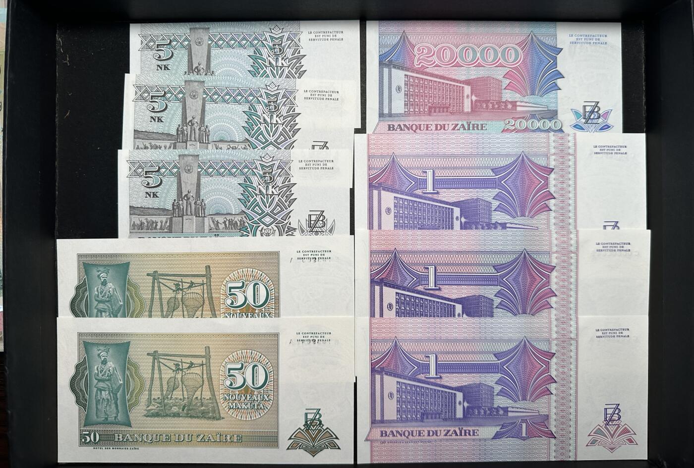 蒂克钱币-第42场 外国平价纸币0起自动拍 扎伊尔 全新纸币 9枚 蒙博托总统头像
