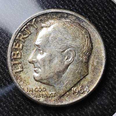 KK钱币收藏小铺 套币专场 2月预留时间 周末发货 -  1964美国10分银币 带彩好品 