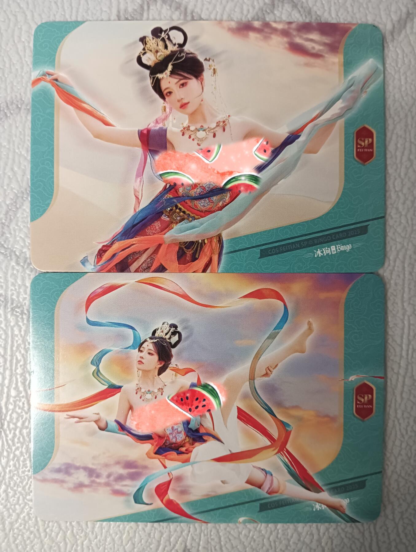 花开卡拍第38期（9月14号周日截拍，品控勿拍!!!拍品不寄存，运费5元，自制卡难免瑕疵，可能存在轻微撞角爆边等出厂瑕疵，品控介意勿拍！） 冰狗，敦煌飞天sp，彩闪两张