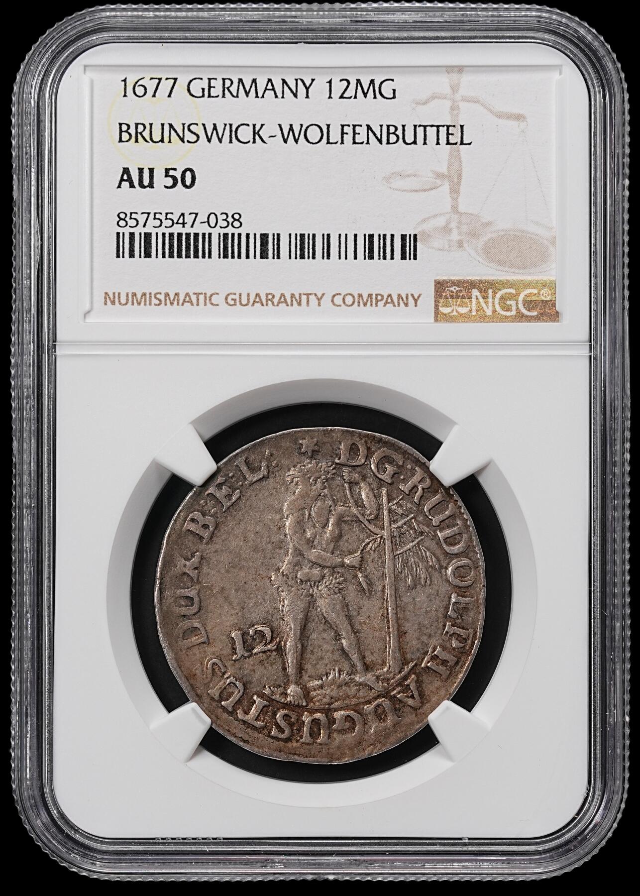 修遠堂世界钱币第八十四期 NGC AU50 1677年布伦瑞克‌-沃尔芬布特尔‌ 野人12MG银币 