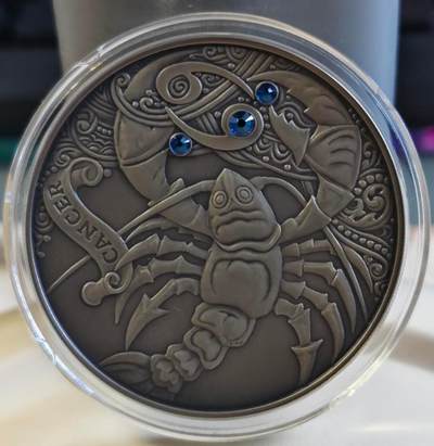 第174期拍卖【长期征集拍品】 - 白俄罗斯2015年十二星座系列-天蝎座20卢布镶水晶仿古银币，28.28克，925银，发行7777枚