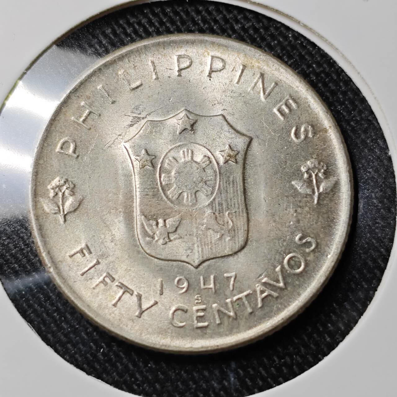 KK钱币收藏小铺 套币专场 2月预留时间 周末发货  1947菲律宾50分银币 著名5星上将麦克阿瑟 好品银币