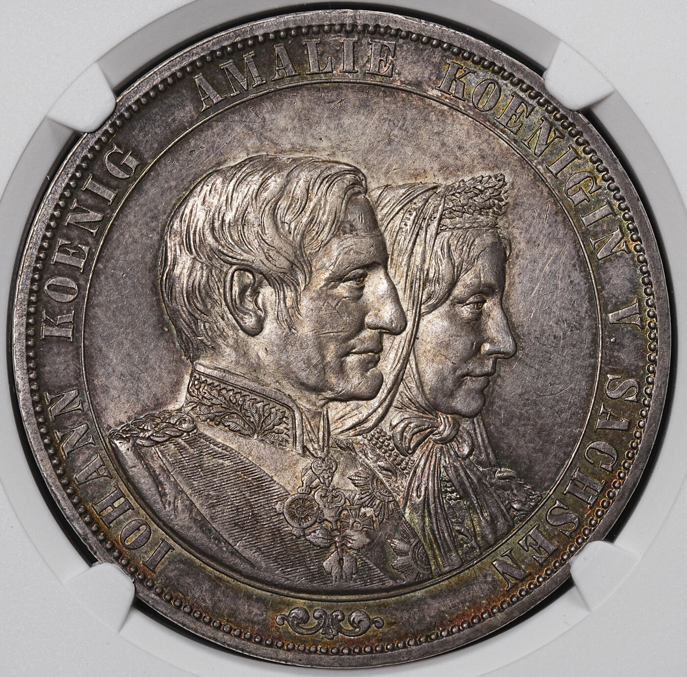修遠堂世界钱币第八十四期 NGC-MS62 1872萨克森国王金婚纪念2泰勒大银币 德系最后的2泰勒 五彩