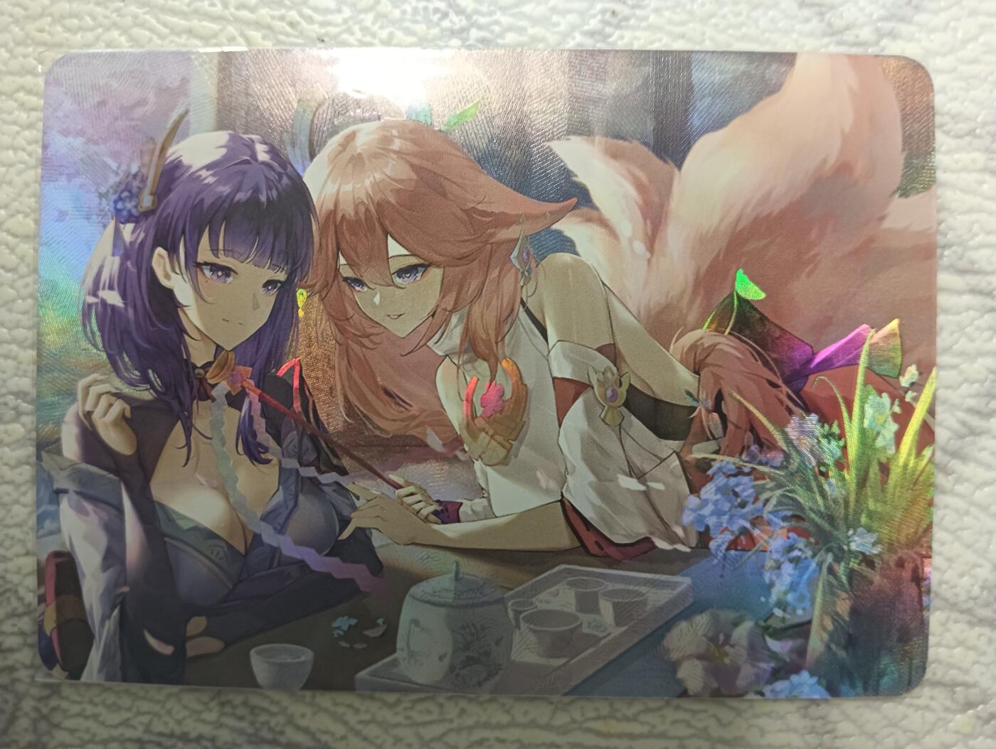 花开卡拍第38期（9月14号周日截拍，品控勿拍!!!拍品不寄存，运费5元，自制卡难免瑕疵，可能存在轻微撞角爆边等出厂瑕疵，品控介意勿拍！） 卡将 八重神子雷电将军 唯美单卡
