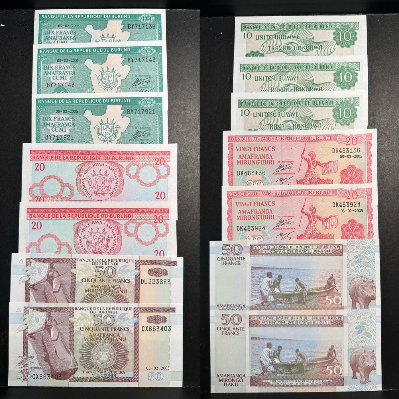 蒂克钱币-第42场 外国平价纸币0起自动拍 布隆迪 全新纸币 7枚