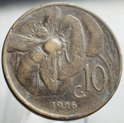 文馨钱币收藏第 271 场， 长期接收代拍品 - 1926 年意大利伊曼纽尔三世时期 蜜蜂 10 分铜币 第二版