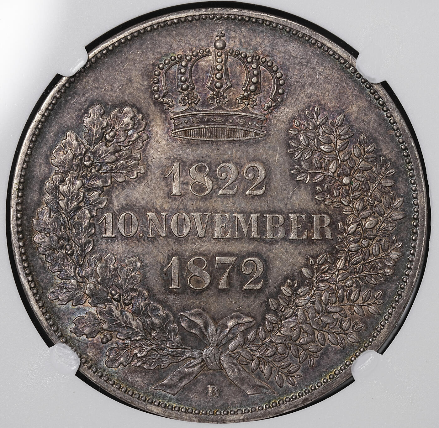 修遠堂世界钱币第八十四期 NGC-MS62 1872萨克森国王金婚纪念2泰勒大银币 德系最后的2泰勒 五彩