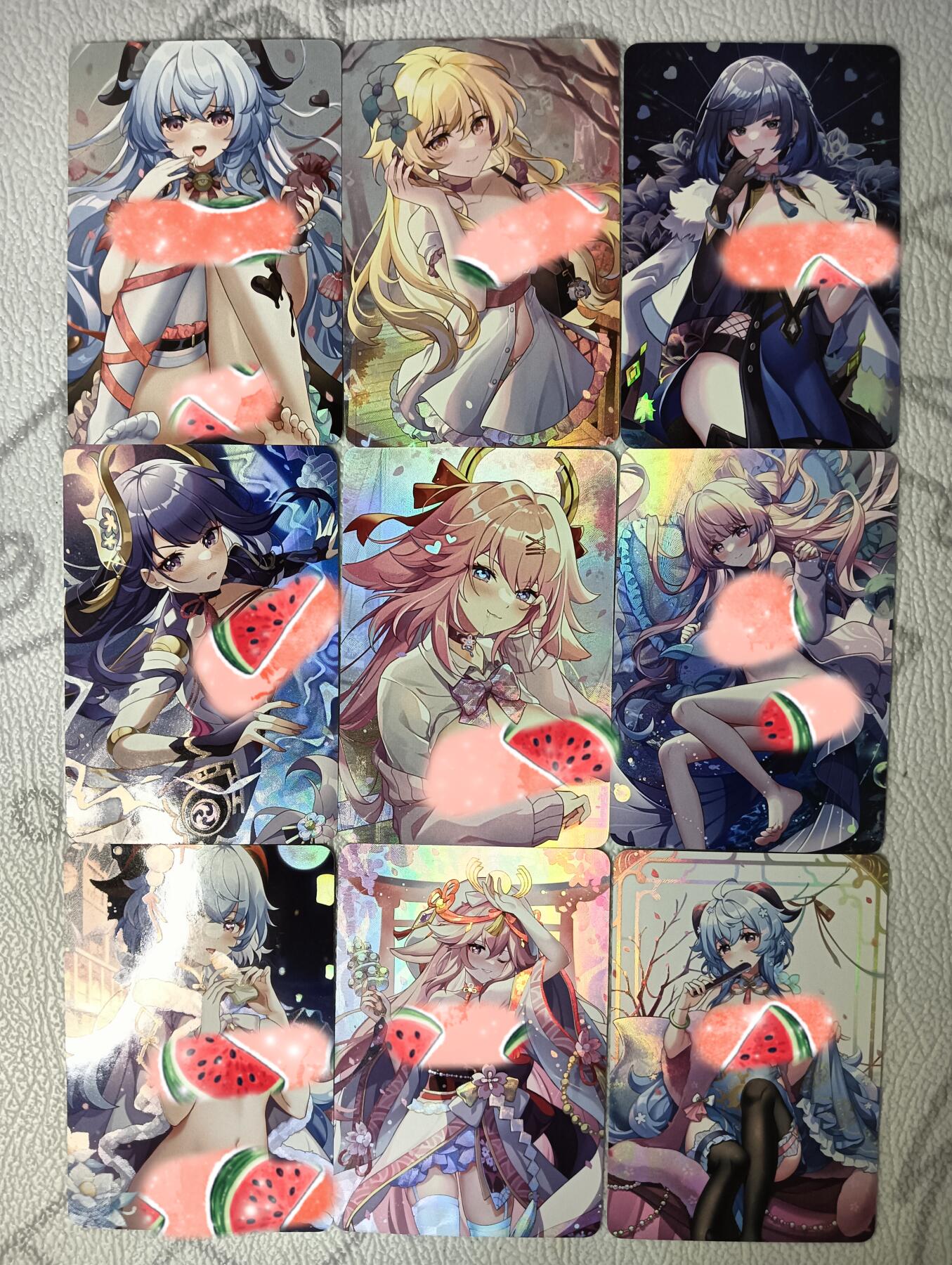 花开卡拍第38期（9月14号周日截拍，品控勿拍!!!拍品不寄存，运费5元，自制卡难免瑕疵，可能存在轻微撞角爆边等出厂瑕疵，品控介意勿拍！） 艺术卡，原神，彩闪九张