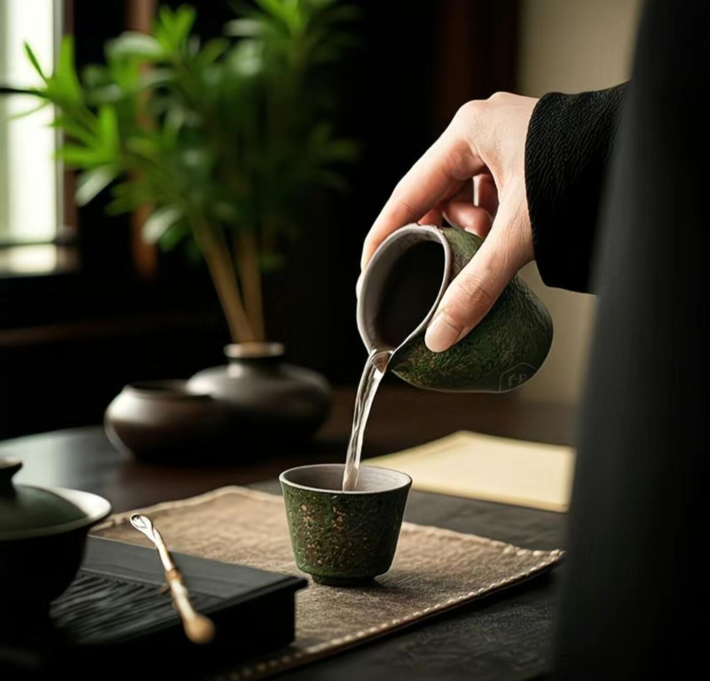 卢普澎老岩泥壶具专场 卢普澎老师青苔绿老岩泥公道杯