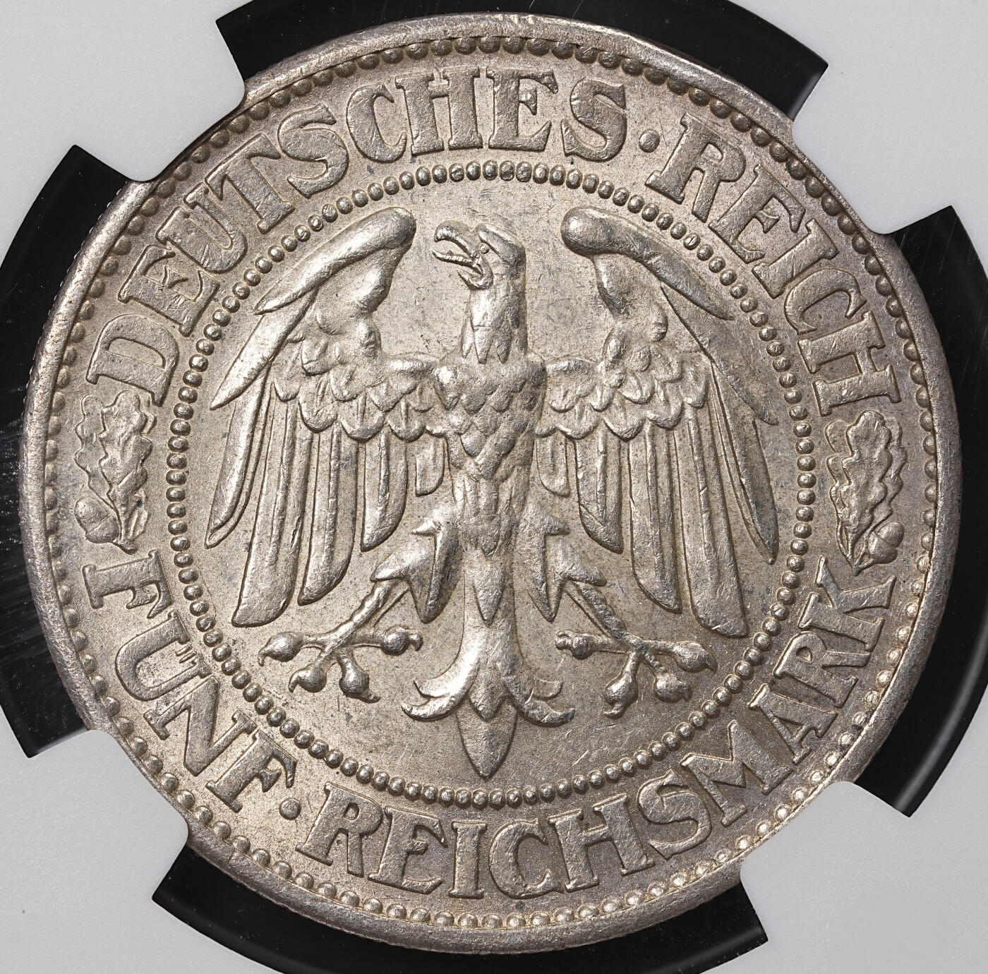修遠堂世界钱币第八十四期 NGC MS63 1932年魏玛共和国-橡树5马克大银币 F厂铭 热门品种