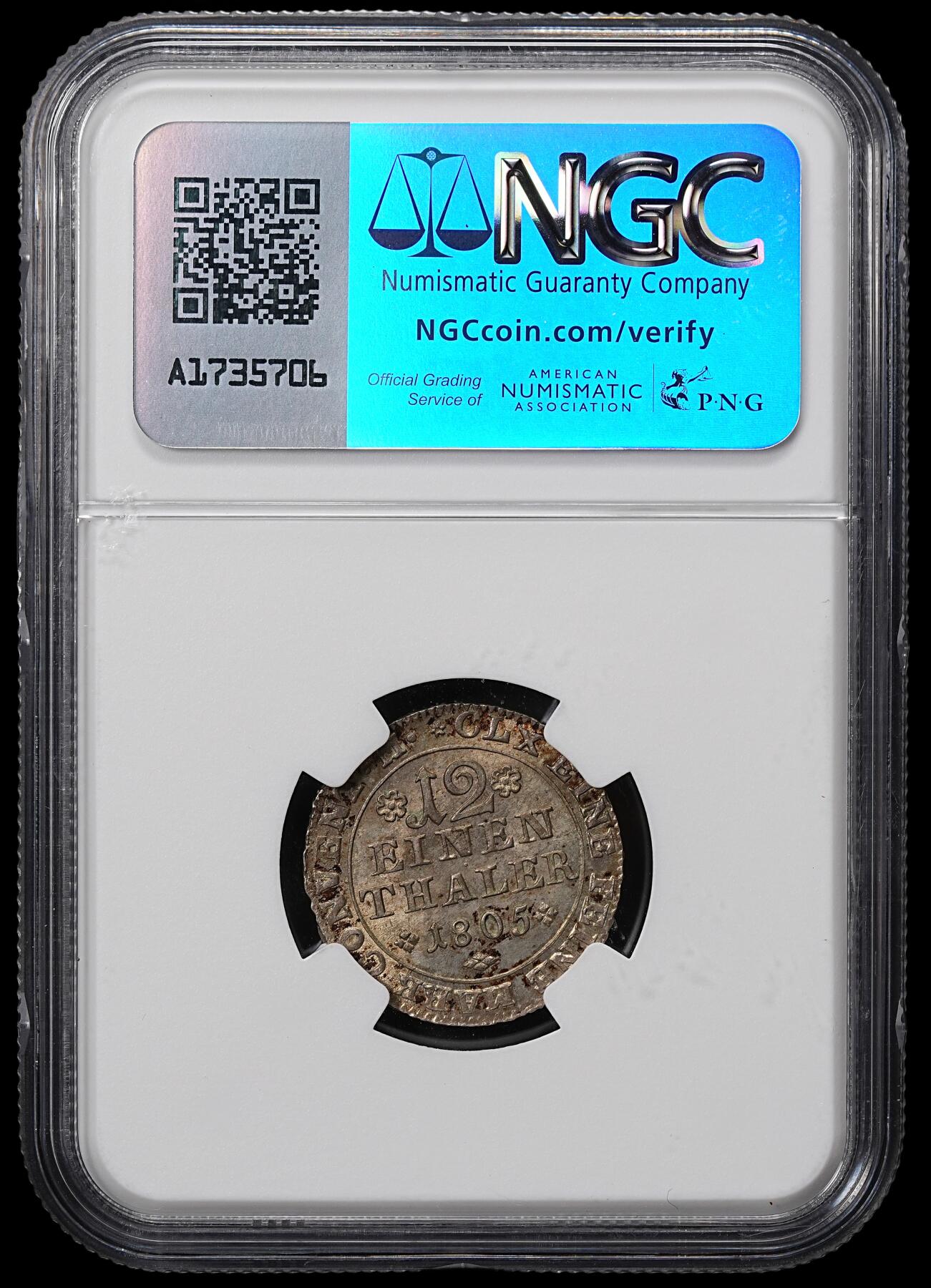 修遠堂世界钱币第八十四期 N‌GC MS64 1805年布伦瑞克‌-沃尔芬布特尔‌1/12泰勒 飞马银币 唯一亚军分 更高仅一枚65分
