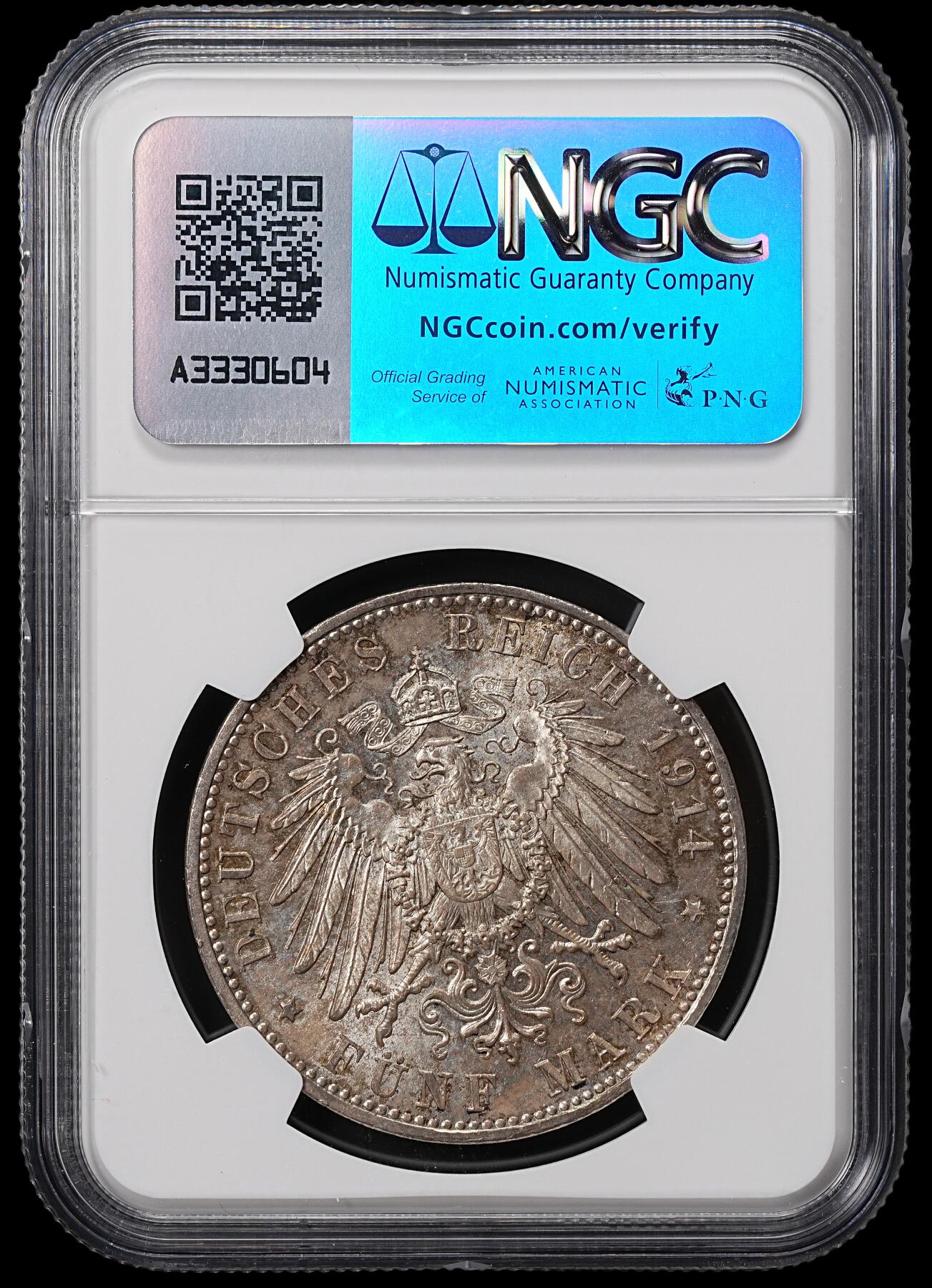 修遠堂世界钱币第八十四期 NGC MS63 1914年巴伐利亚5马克大银币 流通马克MS较少见