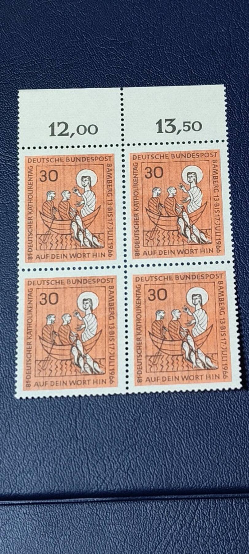 德国邮票专场，都是人物题材 德国四方连邮票，1966年发行：德国宗教第81次代表大会，品相如图