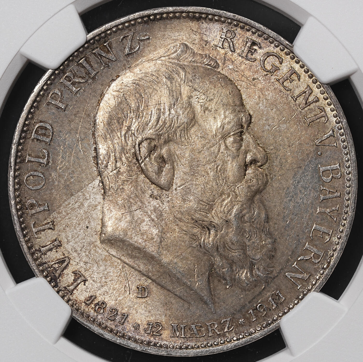 修遠堂世界钱币第八十四期 NGC MS63 1911年巴伐利亚摄政王90大寿纪念5马克大银币