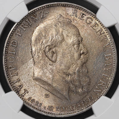 修遠堂世界钱币第八十四期 - NGC MS63 1911年巴伐利亚摄政王90大寿纪念5马克大银币