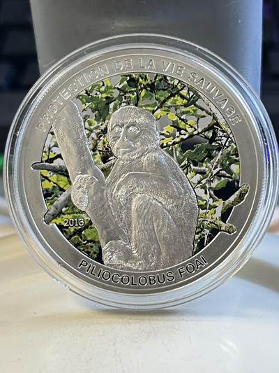 第175期拍卖【长期征集拍品】 - 中非2013年红疣猴1000法郎彩色精制纪念银币，20克，925银，发行量2013枚