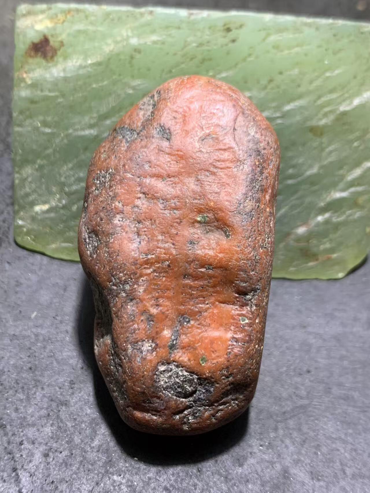精美柿子红皮开窗千层纹冻料南红玛瑙原石一颗