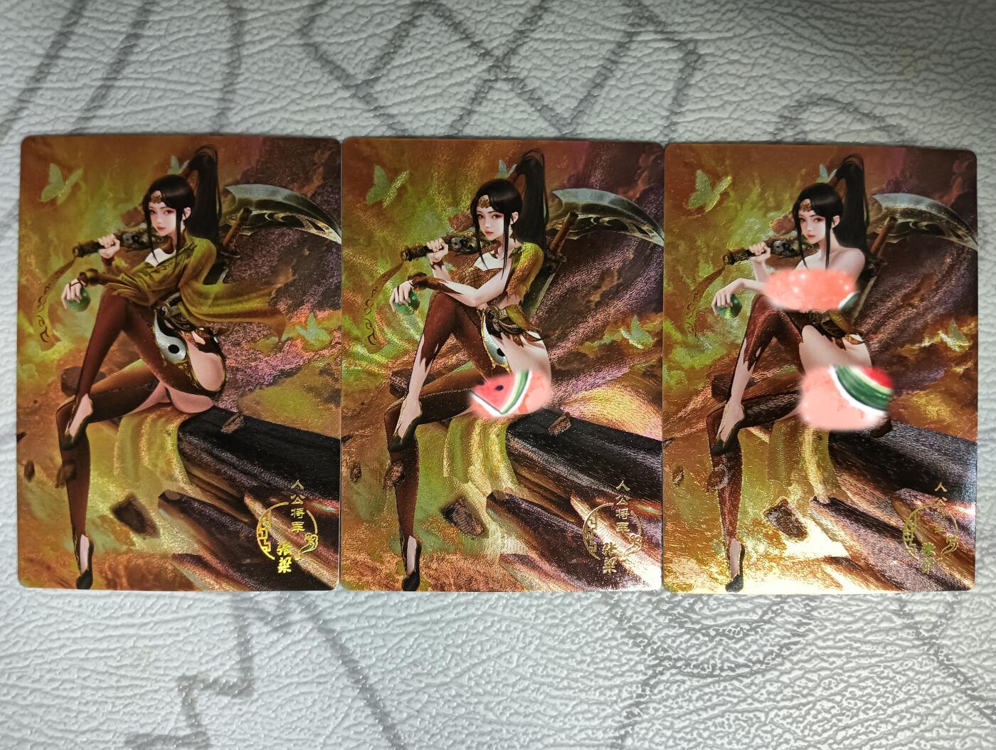 花开卡拍第38期（9月14号周日截拍，品控勿拍!!!拍品不寄存，运费5元，自制卡难免瑕疵，可能存在轻微撞角爆边等出厂瑕疵，品控介意勿拍！） 艺术卡，茉莉，三国百姬传，张梁，粗闪三张