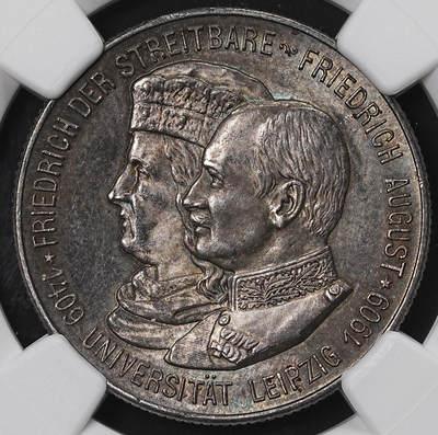 修遠堂世界钱币第八十四期 - NGC MS63 1909年萨克森-莱比锡大学500周年纪念2马克银币 黑五彩
