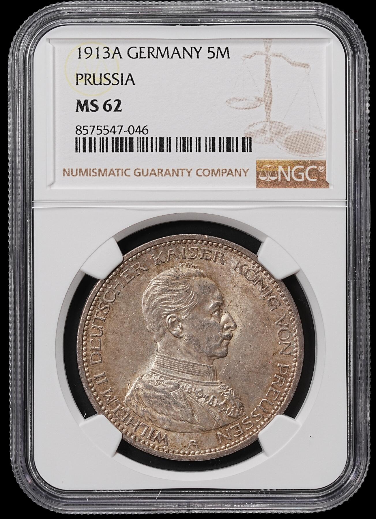 修遠堂世界钱币第八十四期 NGC MS62 1913年普鲁士军装5马克大银币