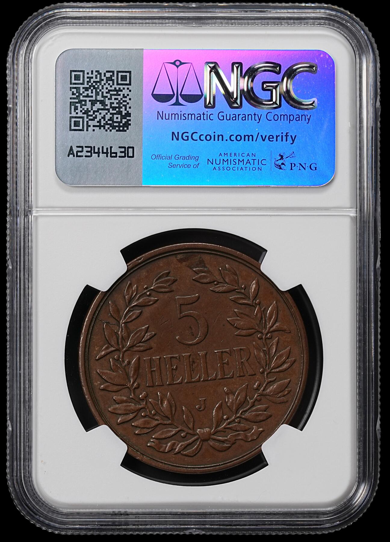 修遠堂世界钱币第八十四期 NGC AU50BN 1909年德属东非5 HELLER大铜币 少见品种
