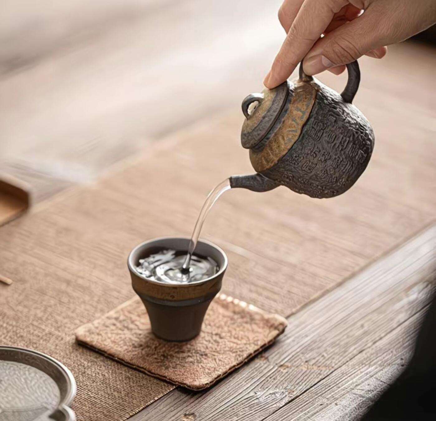 精品粗陶壶专场 复古鎏金铁釉手工古早烧粗陶心经茶壶
