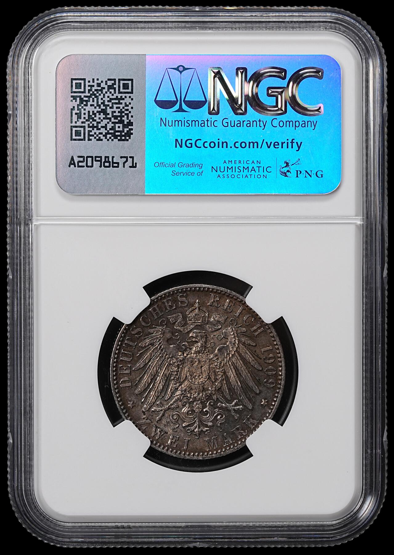 修遠堂世界钱币第八十四期 NGC MS63 1909年萨克森-莱比锡大学500周年纪念2马克银币 黑五彩