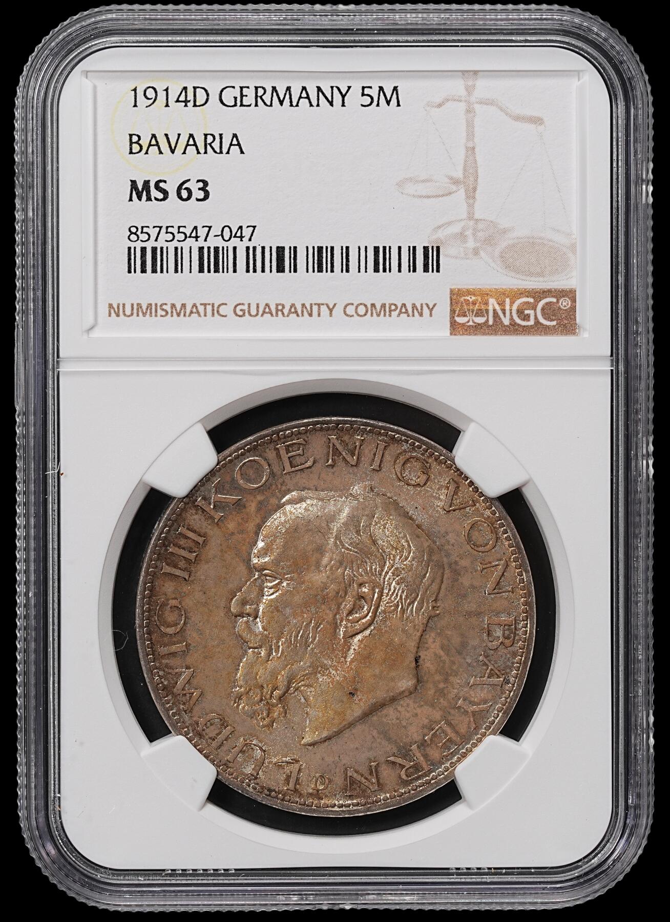 修遠堂世界钱币第八十四期 NGC MS63 1914年巴伐利亚5马克大银币 流通马克MS较少见