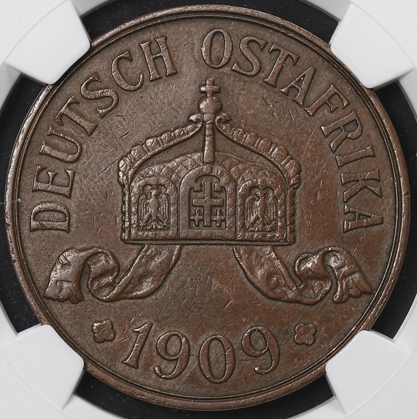 修遠堂世界钱币第八十四期 NGC AU50BN 1909年德属东非5 HELLER大铜币 少见品种