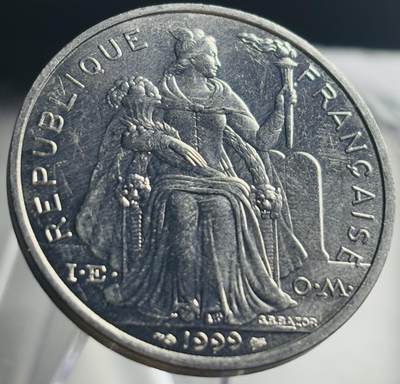 文馨钱币收藏第 271 场， 长期接收代拍品 - 原光好品 1999 年法属波利尼西亚 5 法郎大铝币，第二版加字版