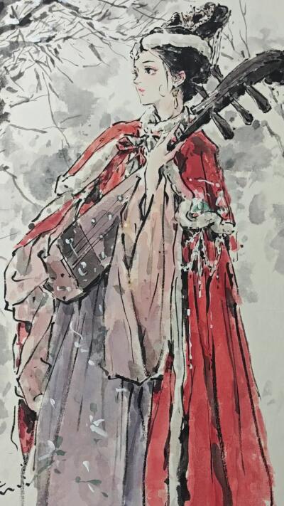 白泽拍卖卡牌手绘专场第24期（持续征集ING，白露暧秋色，月明清漏中） 2025 迟迟手绘画 王昭君 尺寸：24.5cm*37.5cm  迟迟亲签