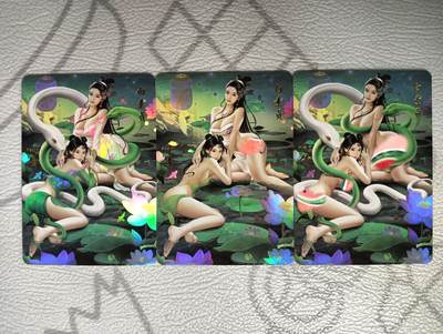 花开卡拍第38期（9月14号周日截拍，品控勿拍!!!拍品不寄存，运费5元，自制卡难免瑕疵，可能存在轻微撞角爆边等出厂瑕疵，品控介意勿拍！） - 青鸾殿 白素贞与小青 1套3张 彩闪