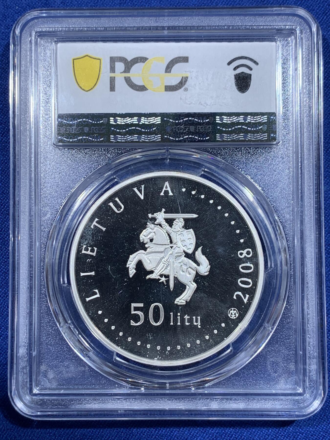 《竞宝斋》第418场 周日，周一，2场连拍 （全场包邮） PCGS PR68DCAM 立陶宛2008年大黄蜂50立特银币 925银 28.28克