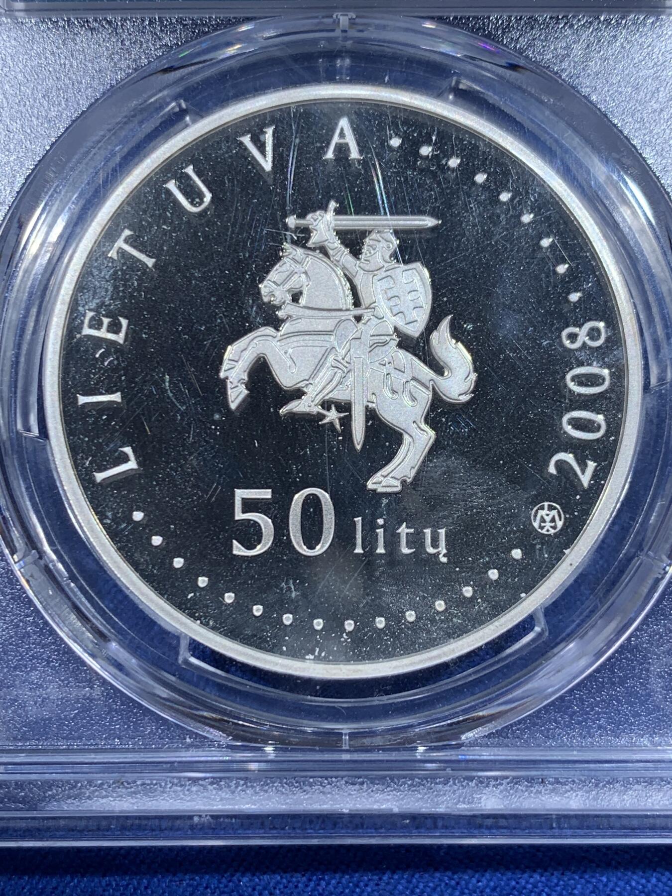 《竞宝斋》第418场 周日，周一，2场连拍 （全场包邮） PCGS PR68DCAM 立陶宛2008年大黄蜂50立特银币 925银 28.28克