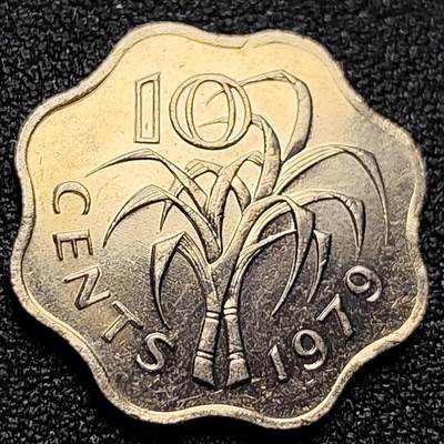 泉币菌-第109场-精品福利场 - 少见 原光UNC 斯威士兰1979年10分 FAO 农粮组织 甘蔗 异形 纪念币 硬币 22mm A