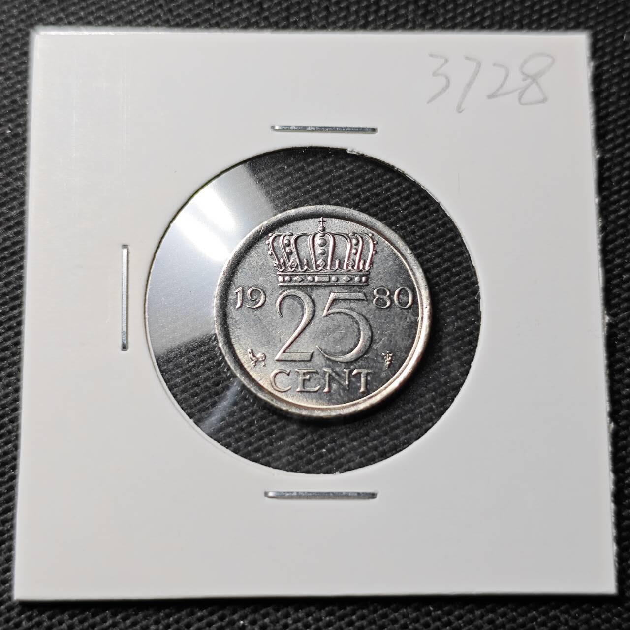 KK钱币收藏小铺 第337场 2月预留时间 周末发货 1980荷兰25分 好品 深打状态