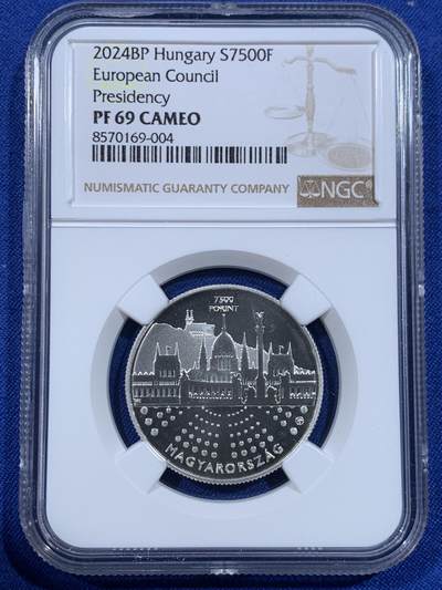 《竞宝斋》第418场 周日，周一，2场连拍 （全场包邮） - NGC PF69CAMEO 匈牙利2024年欧盟7500福林精制纪念银币（克重18克，925银，36MM币径，发行量5000枚）