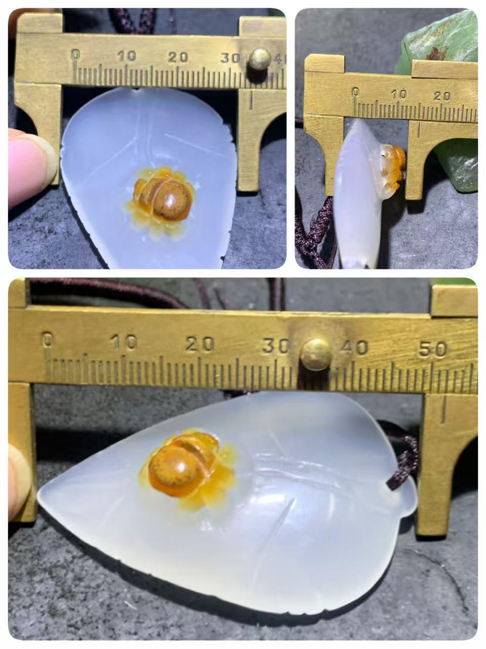 精美手工雕刻天然原皮马达加斯加玛瑙俏色巧雕树叶蜘蛛吊坠(把件)一个