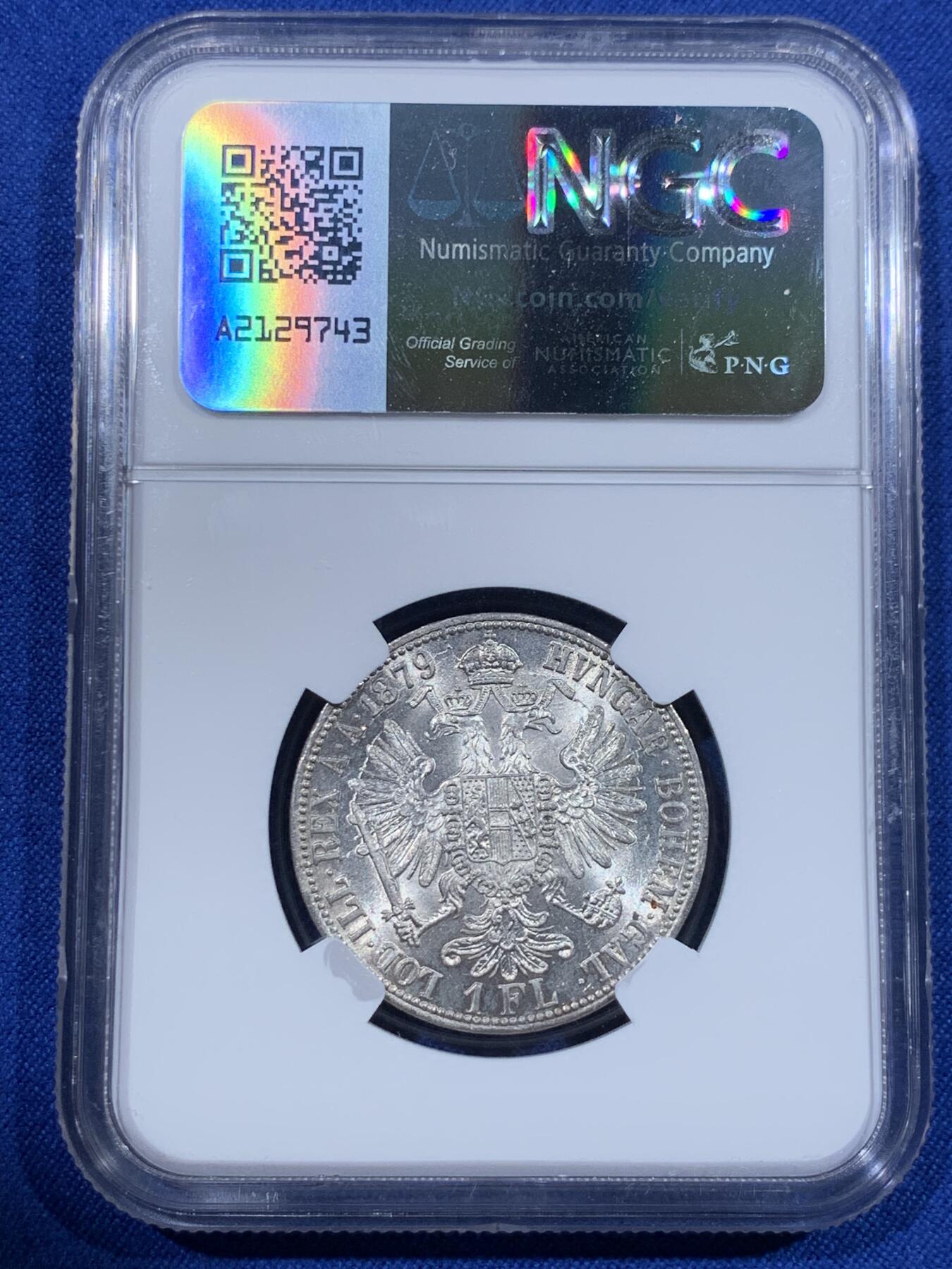 《竞宝斋》第418场 周日，周一，2场连拍 （全场包邮） NGC MS63 奥地利1879年1弗洛林银币