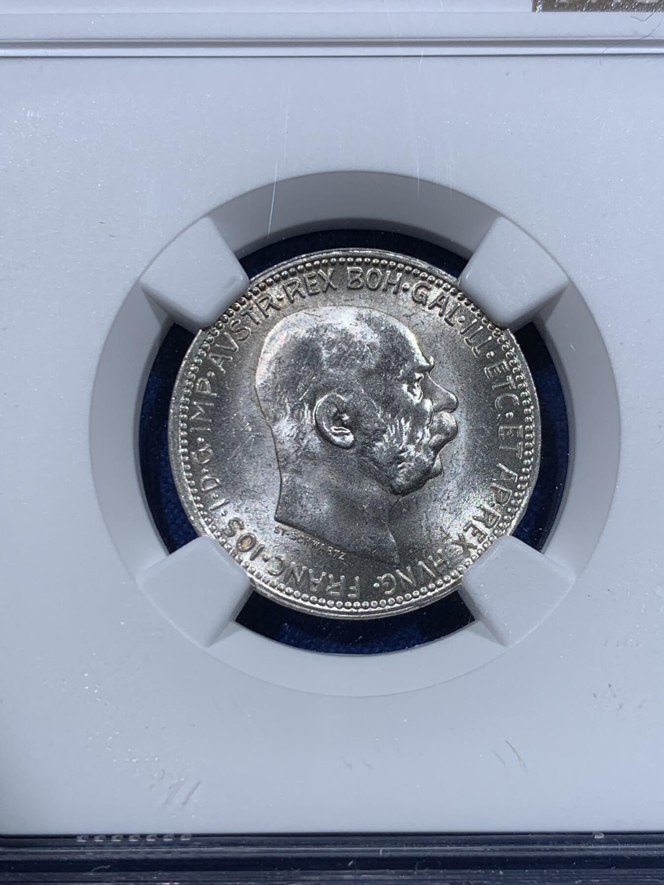 《竞宝斋》第418场 周日，周一，2场连拍 （全场包邮） NGC MS63 奥地利1916年1克朗银币