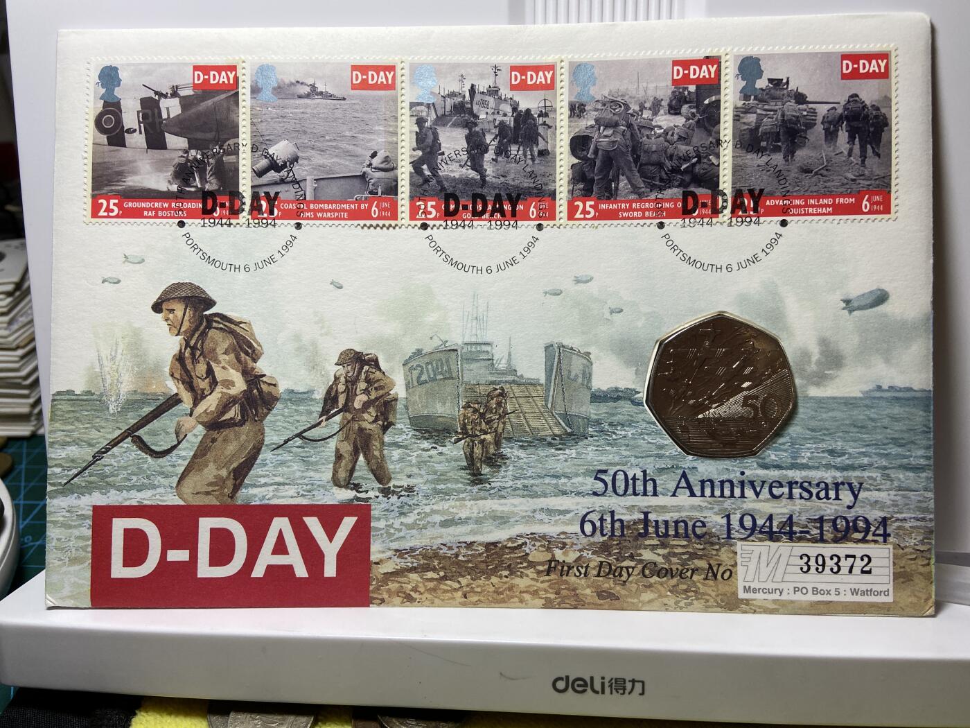 2025年第九十场(总第一百一十六场）外国好品散币(免佣金) 全新邮币封–英国🇬🇧1994单年份50便士(诺曼底登陆50周年纪念币)